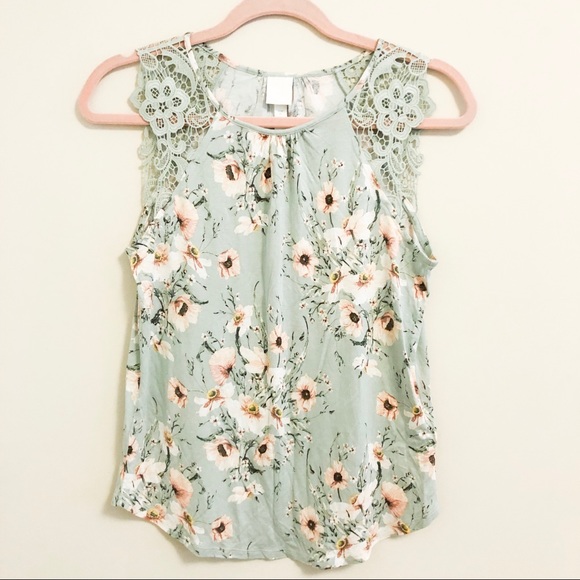 🌹H&M Floral Lace Top Mint Green - Picture 2 of 6